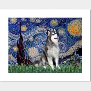 Starry Night Adapted to Include an Alaskan Malamute Posters and Art